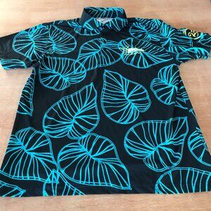 Five Birdies Polo Shirt Women L Blue Floral 25 Year Celebration Waikele School